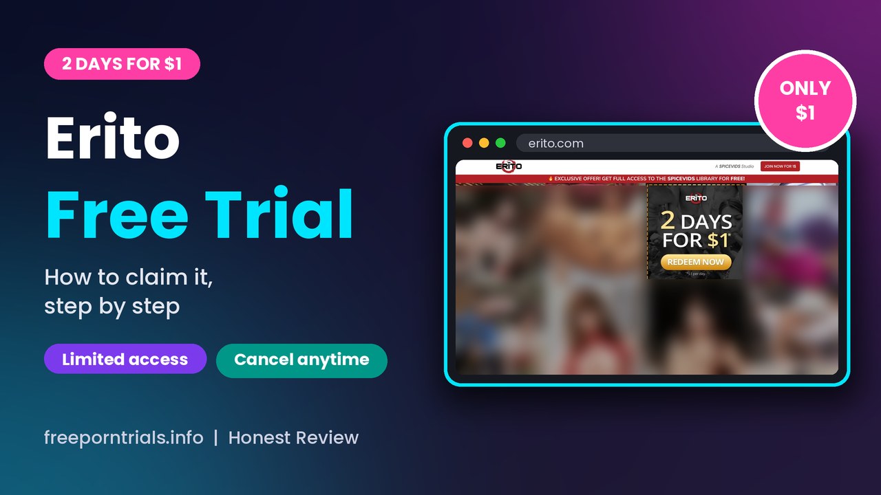 Erito Erito Free Porn Trial header showing the Erito site and current offer