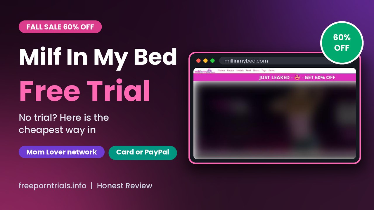 Milf In My Bed Free Porn Trial header showing the Milf In My Bed site and current offer