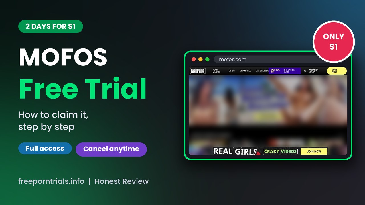 Mofos Free Porn Trial header showing the Mofos site and current offer
