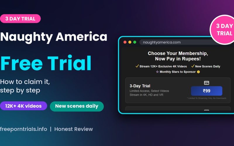 Naughty America Free Trial header showing the Naughty America join page and 3 day trial