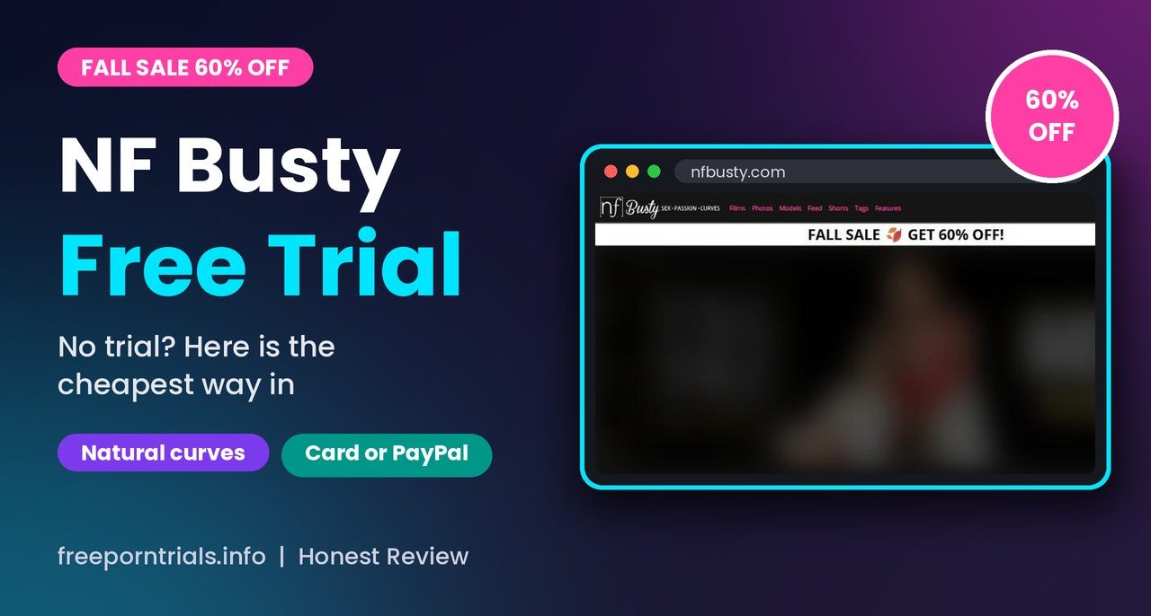 NF Busty Free Trial header showing the NF Busty homepage and current deal