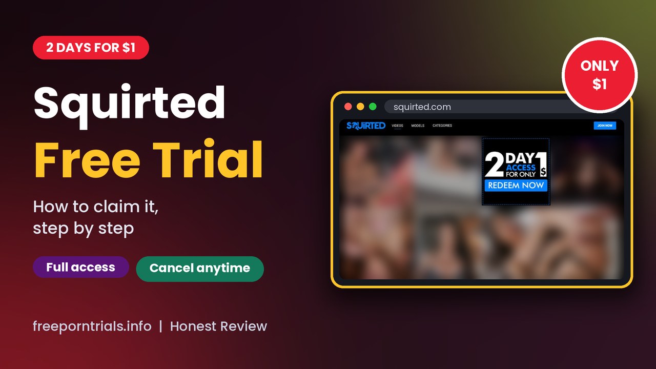 Squirted Squirted Free Porn Trial header showing the Squirted site and current offer