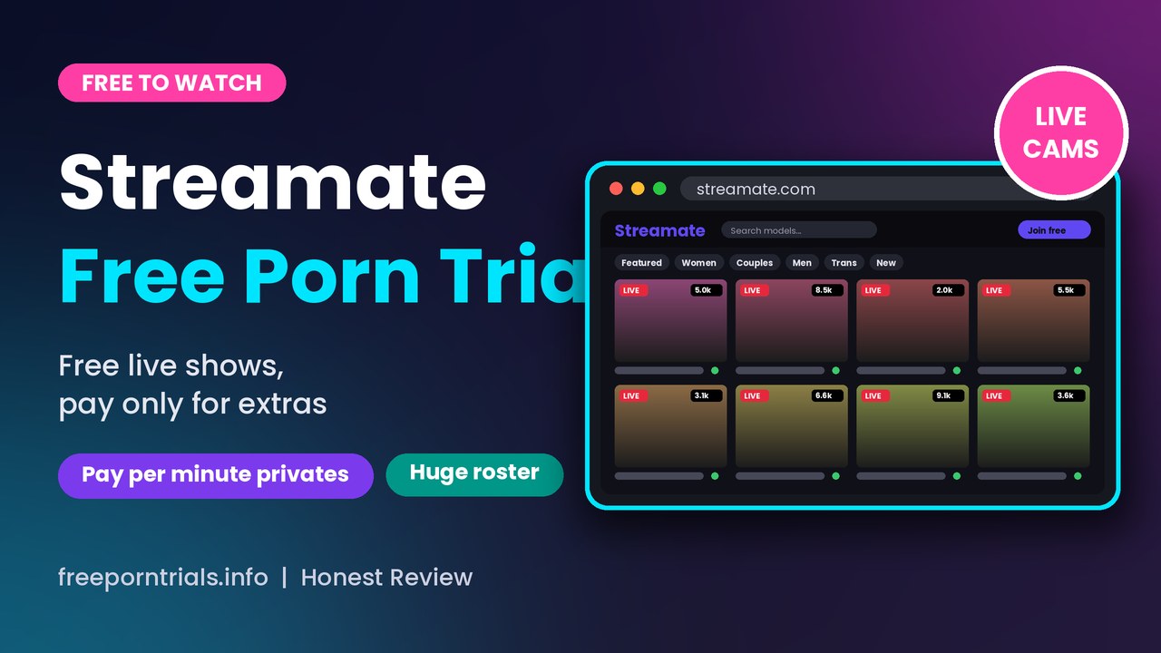 Streamate Streamate Free Porn Trial header showing the Streamate live cam layout